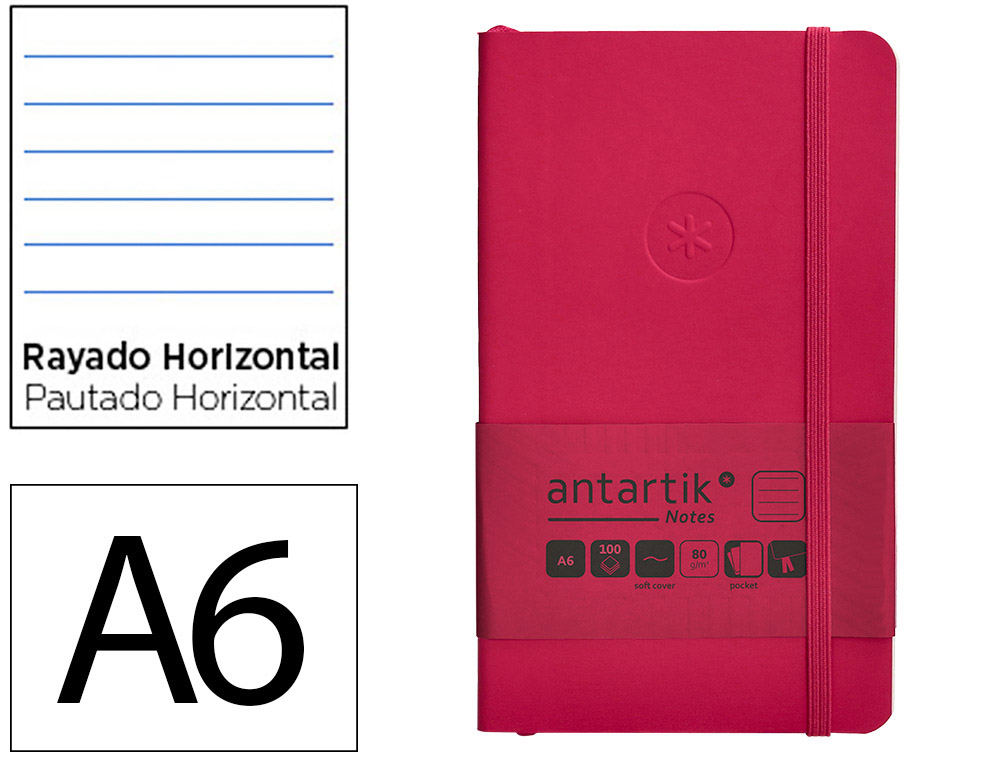 CARNET A6 ANTARTIK NOTES LIGNECOUVERTURE SOUPLE FERMETURE   ELASTIQUE 100 PAGES 80GR      COLORIS FRAMBOISE