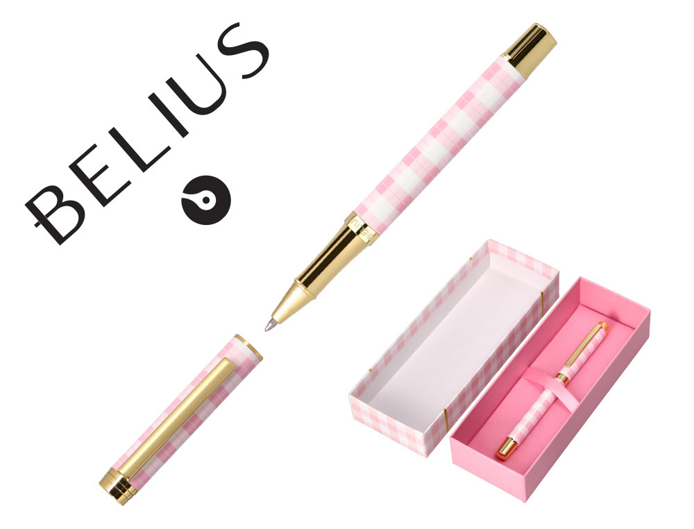 STYLO-BILLE BELIUS PICNIC ALUMINIUM ENCRE BLEUE COLORIS ROSE DORE BOITE DESIGN