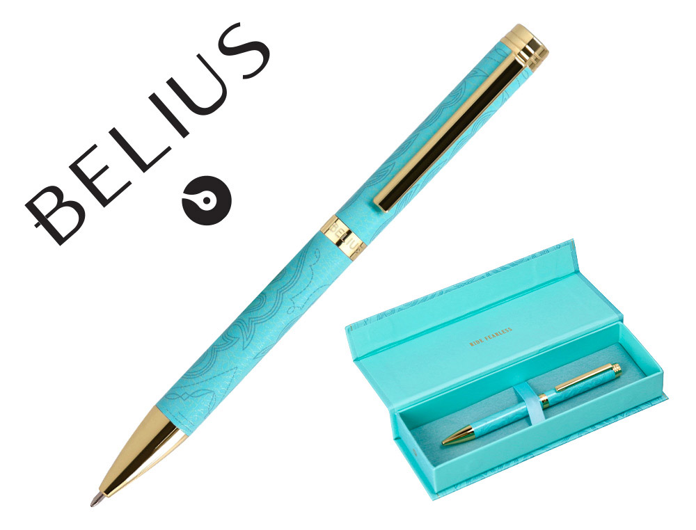 STYLO-BILLE BELIUS WILD WEST ALUMINIUM ENCRE BLEUE COLORIS BLEU TURQUOISE BOITE DESIGN