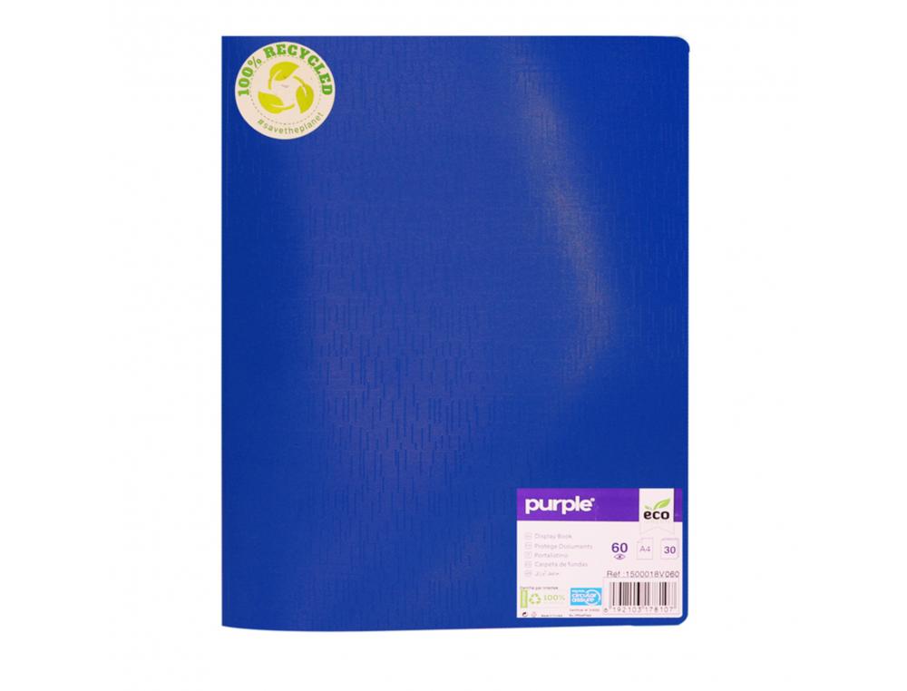 PROTEGE-DOCUMENTS OFFICE PLAST ECO GREEN RECYCLE 60    VUES QUALITE PP 40 MICRONS    GRAINE COLORIS BLEU