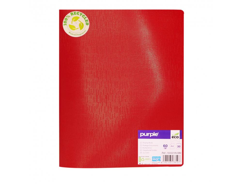 PROTEGE-DOCUMENTS OFFICE PLAST ECO GREEN RECYCLE 60    VUES QUALITE PP 40 MICRONS    GRAINE COLORIS ROUGE