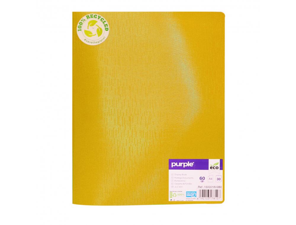 PROTEGE-DOCUMENTS OFFICE PLAST ECO GREEN RECYCLE 60    VUES QUALITE PP 40 MICRONS    GRAINE COLORIS  JAUNE