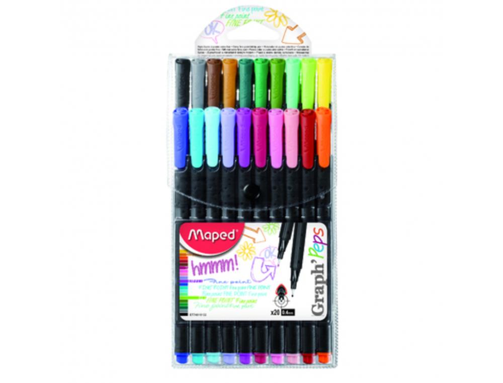 FEUTRE ECRITURE MAPED GRAPH PEPS TRIANGULAIRE POINTE FINE 0,4MM COLORIS ASSORTIS ETUI   DE 20 UNITES