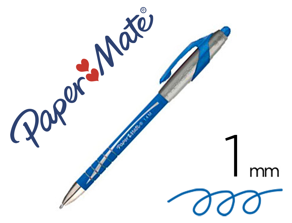 STYLO-BILLE PAPER MATE FLEXGRIP LITE CRITURE LARGE 1MM ENCRE DOUCE CORPS CAOUCHOUT ANTI-GLISSE RTRACTABLE BLEU