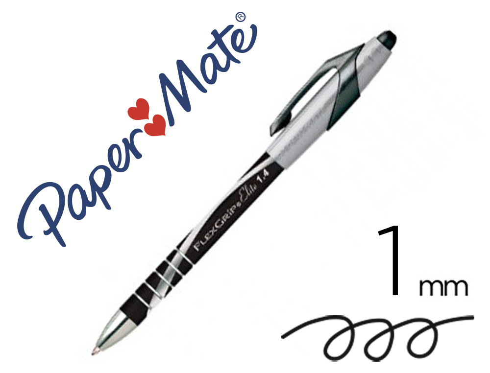STYLO-BILLE PAPER MATE FLEXGRIP LITE CRITURE LARGE 1MM ENCRE DOUCE CORPS CAOUCHOUT ANTI-GLISSE RTRACTABLE NOIR