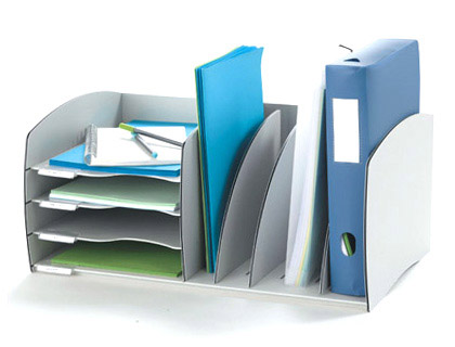 PORTE-REVUES PAPERFLOW ORGANIZER VOLUTION PP 4 CASES HORIZONTALES 3 VERTICALES AMOVIBLES 543X340X245MM COLORIS GRIS