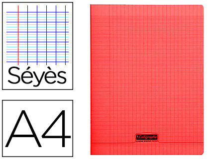 AHIER PIQU CLAIREFONTAINE COUVERTURE POLYPROPYLNE TRANSPARENTE A4 21X29,7CM 96 PAGES 90G SYS COLORIS ROUGE