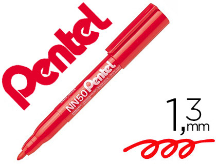 MARQUEUR PENTEL PERMANENT NN50 GREEN LABEL POINTE CONIQUE RSISTANTE LARGEUR TRAC 1.3MM COULEUR ROUGE BOTIER ALUMINIUM
