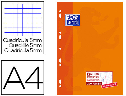 Bloc-notes A5 Quadrillé 5x5 80 feuilles 80g Couv Orange OXFORD