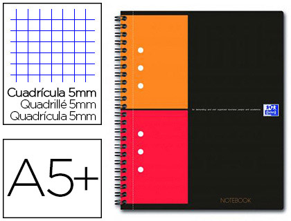 Les Papetières  CAHIER NOTEBOOK OXFORD OPTIK PAPER COUVERTURE RIGIDE A5+  16,9X21CM 160 PAGES 5X5MM FEUILLES DÉTACHABLES PERFORÉES NOIR