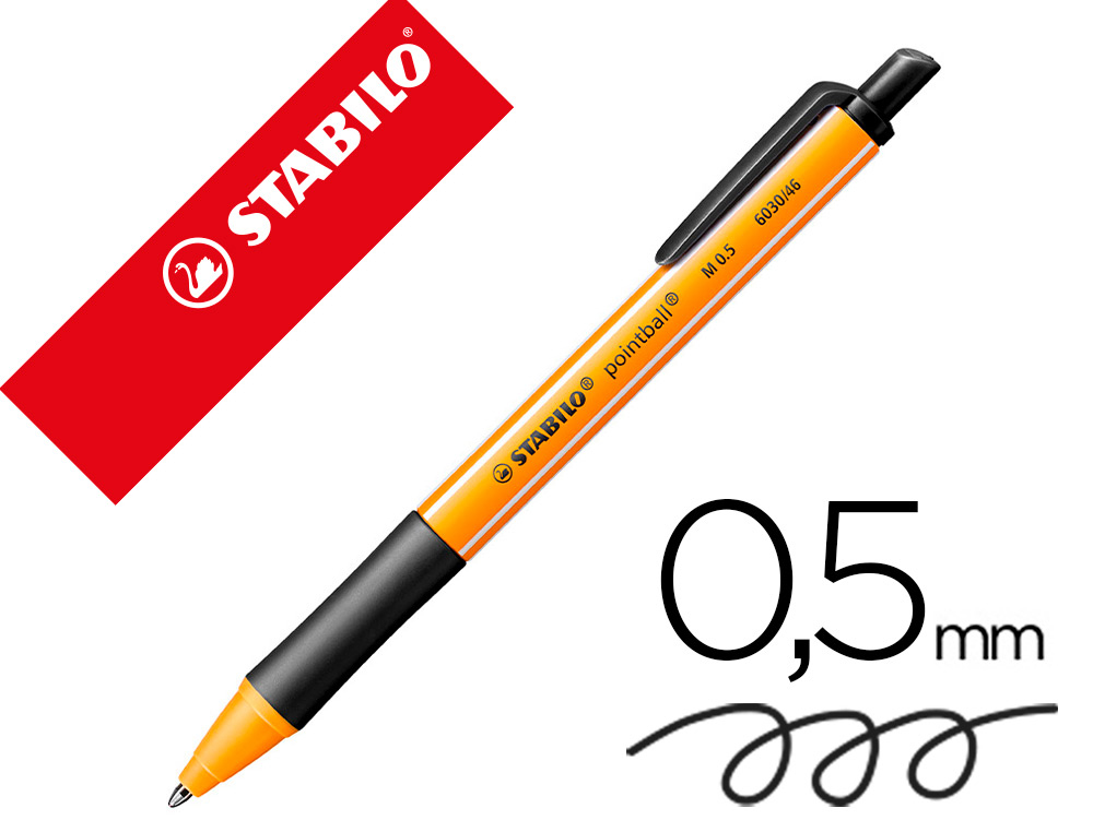 STYLO-BILLE STABILO POINTBALL PLASTIQUE RECYCL 3500M D'CRITURE RECHARGEABLE RTRACTABLE GRIP ANTIDRAPANT NOIR