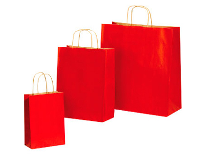 SAC KRAFT VERG 100G POIGNES FICELLE TORSADE 240X100X310MM COLORIS ROUGE