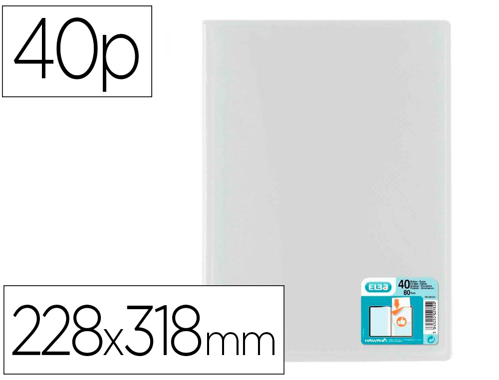 PROTGE-DOCUMENTS ELBA POLYPROPYLNE 5/10E HAWA 40 POCHETTES 80 VUES 228X318MM INCOLORE
