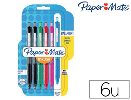 STYLO-BILLE PAPER MATE INKJOY 300 RT RTRACTABLE COLORIS ASSORTIS BLISTER 6 UNITS