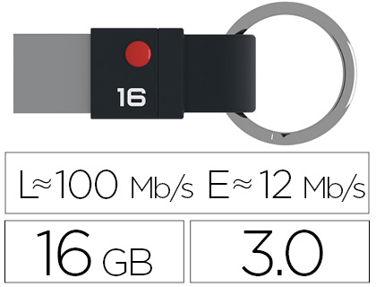 CL USB EMTEC 3.1 NANO RING T100 16GO VITESSE LECTURE 80MB/S CRITURE 20MB/S COLORIS NOIR/ARGENT