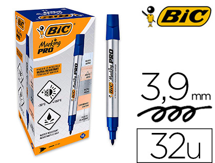 MARQUEUR BIC PERMANENT POINTE BISEAUTEE 3,9MM RESISTANTE    SECHAGE RAPIDE CORPS          METALLIQUE LOT 32 UNITES