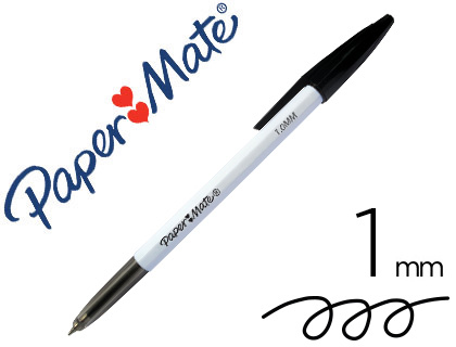 STYLO-BILLE PAPER MATE 045 CORPS HEXAGONAL CAPUCHON NOIR POINTE CARBURE SOLIDE 1MM     ENCRE NOIRE