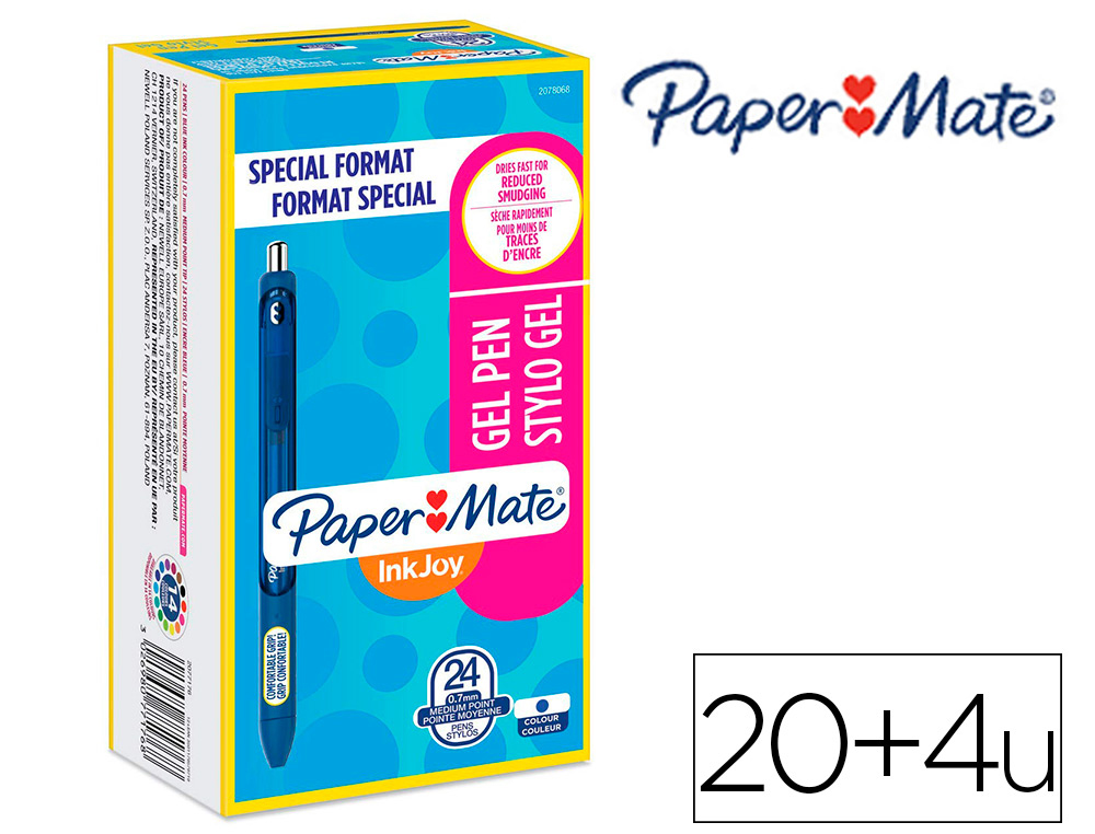 STYLO-BILLE PAPER MATE INKJOY ENCRE GEL BLEUE FLUIDE RSISTEBAVURE SCHAGE ULTRA RAPIDE POINTE MOYENNE 20+4 GRATUITS