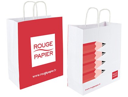 SAC KRAFT ROUGE PAPIER BLANC LISSE 90G/M2 MOTIF ROUGE PAPIER CRAYONS ANSES TORSADES 240X100X320MM BOTE DE 250 UNITS