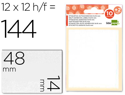 TIQUETTE ADHSIVE LIDERPAPEL 14X48MM COLORIS BLANC CRITURE MANUELLE POCHETTE 10 FEUILLES + 2 GRATUITES 1200 UNITS