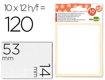 TIQUETTE ADHSIVE LIDERPAPEL 14X53MM COLORIS BLANC CRITURE MANUELLE POCHETTE 10 FEUILLES + 2 GRATUITES 1200 UNITS