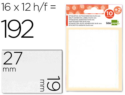 TIQUETTE ADHSIVE LIDERPAPEL 19X27MM COLORIS BLANC CRITURE MANUELLE POCHETTE 10 FEUILLES + 2 GRATUITES 1920 UNITS