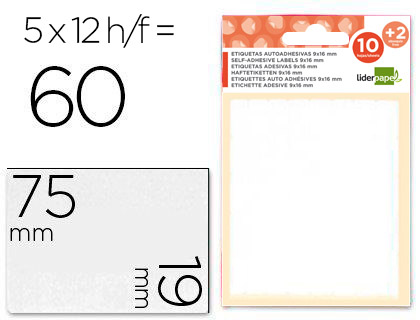 TIQUETTE ADHSIVE LIDERPAPEL 19X75MM COLORIS BLANC CRITURE MANUELLE POCHETTE 10 FEUILLES + 2 GRATUITES 600 UNITS