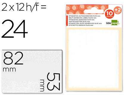 TIQUETTE ADHSIVE LIDERPAPEL 53X82MM COLORIS BLANC CRITURE MANUELLE POCHETTE 10 FEUILLES + 2 GRATUITES 240 UNITS