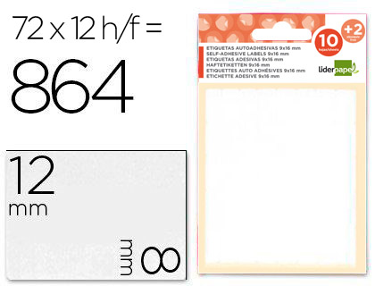 TIQUETTE ADHSIVE LIDERPAPEL 8X12MM COLORIS BLANC CRITURE MANUELLE POCHETTE 10 FEUILLES + 2 GRATUITES 8640 UNITS