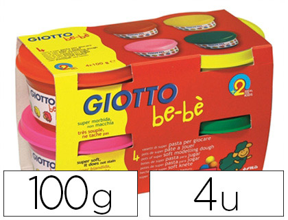 PTE  MODELER GIOTTO BE-B TEST DERMATOLOGIQUEMENT COLORIS ASSORTIS ROUGE JAUNE MAGENTA VERT 4 POTS 100G