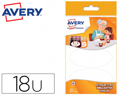 TIQUETTE AVERY ADHSIVE OVALE 41X89MM PERMANENTE IMPRIMABLE BRILLANTE COLORIS BLANC BOTE 18 UNITS