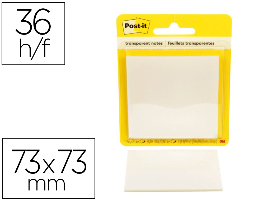 BLOC-NOTES POST-IT 73X73MM 36F REPOSITIONNABLES COLORIS  TRANSPARENT