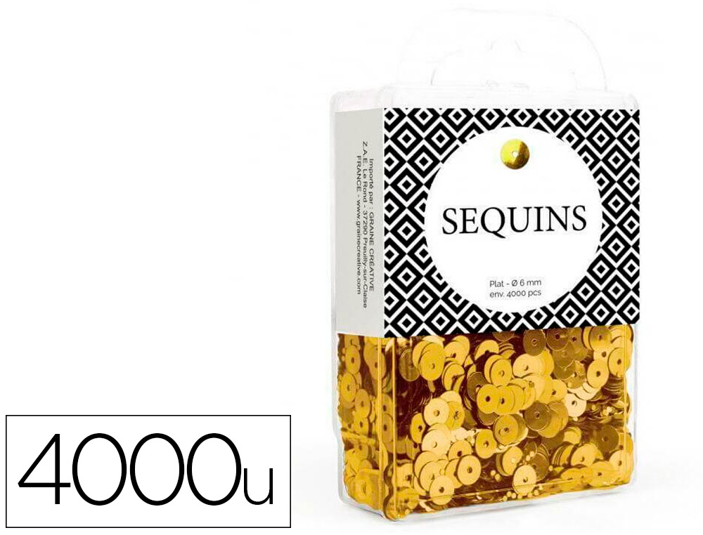 SEQUIN PLAT GRAINE CREATIVE DIAM 6 MM BOITE BROCHABLE DE  4000U COLORIS OR