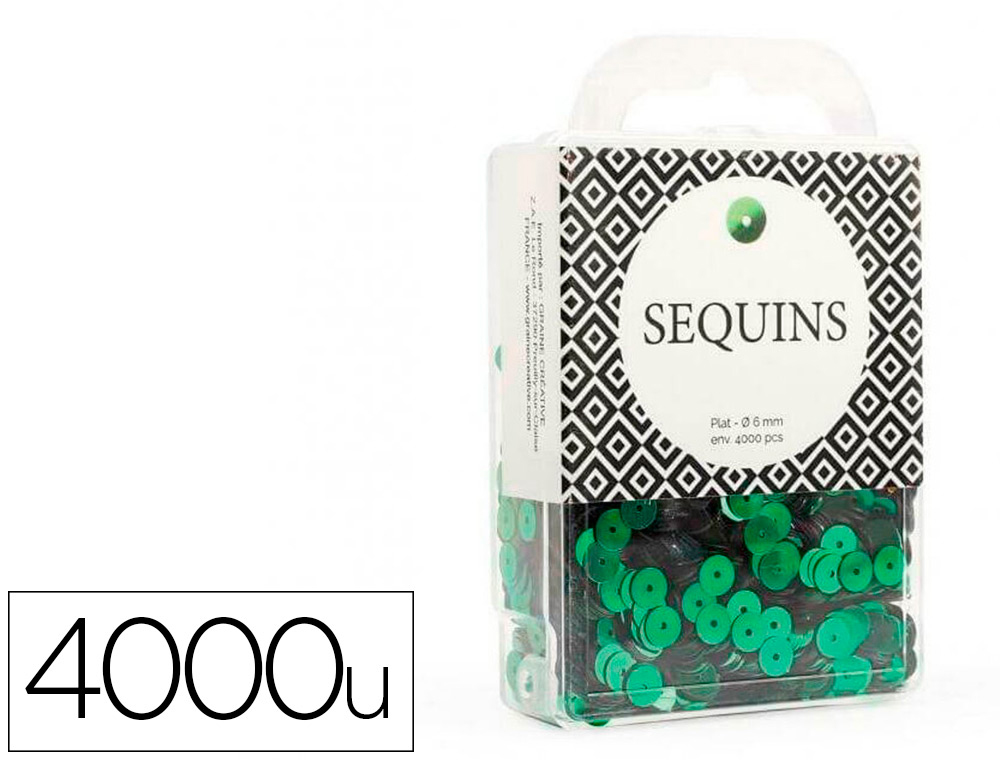 SEQUIN PLAT GRAINE CREATIVE DIAM 6 MM BOITE BROCHABLE DE  4000U COLORIS VERT FONCE