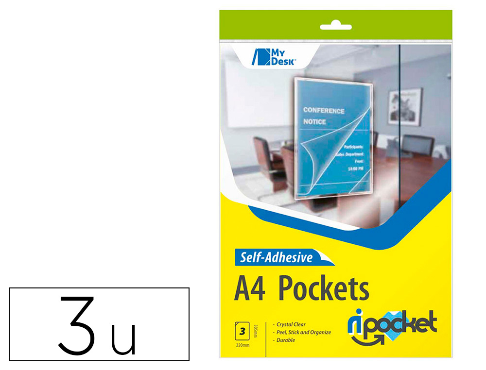 PAQUET 3 POCHETTES RIPLAST ADHESIVE A4 (220X305MM) PVC   REACH