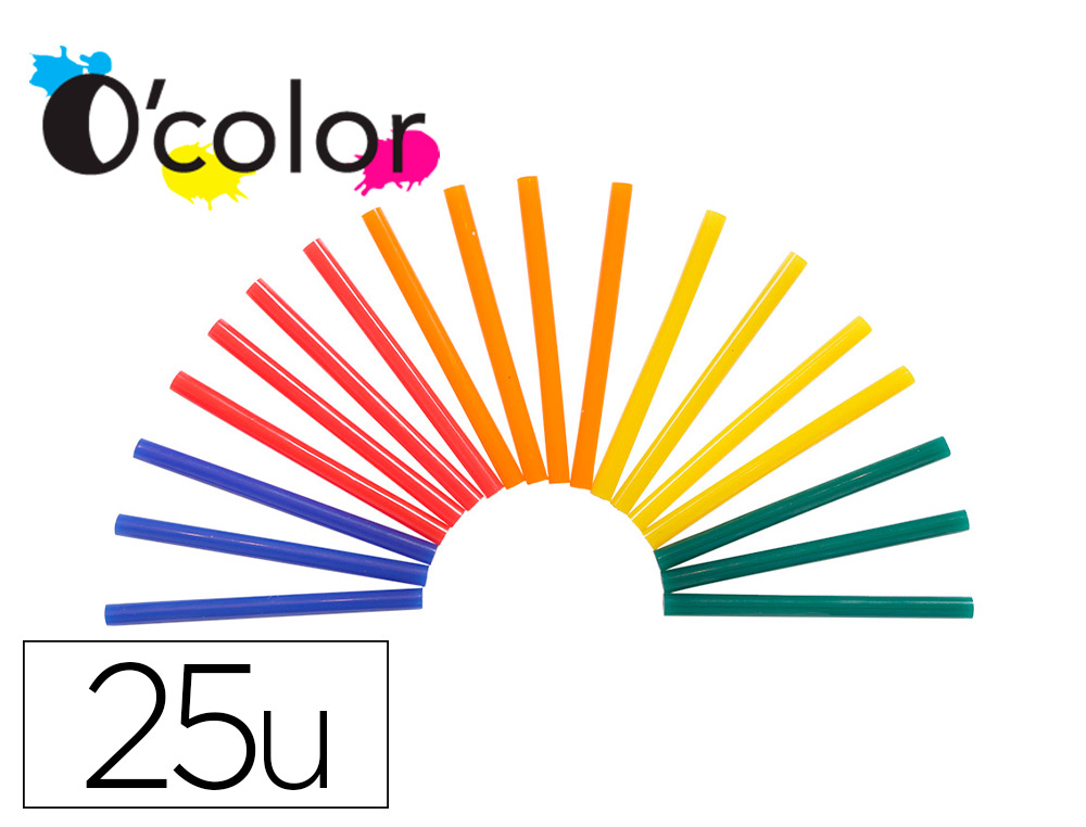 RECHARGE PISTOLET   COLLE DE COULEURS   CHAUD TOUT USAGE 5 COULEURS 7MMX10CM 100GR       SACHET DE 25 UN