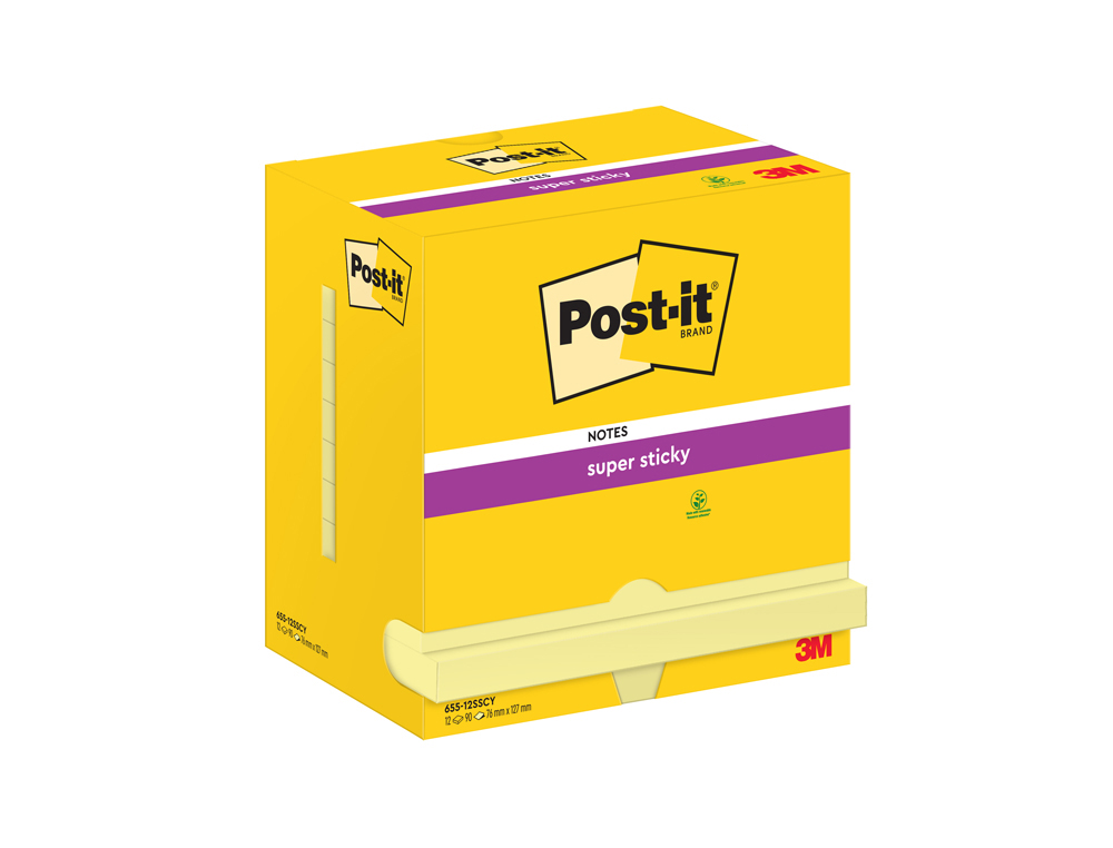 BLOCS-NOTES POST-IT SUPER STICKY 127X76MM 90F           REPOSITIONNABLE COLORIS JAUNE BOITE DE 12