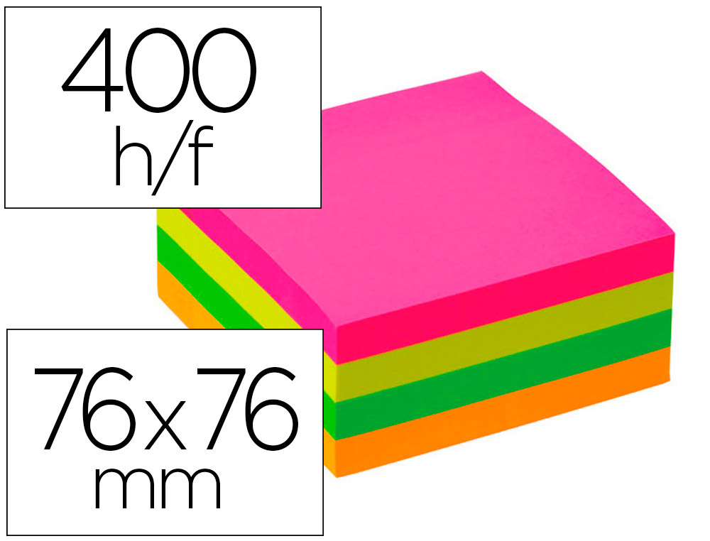 BLOC-NOTES Q-CONNECT CUBE QUICK NOTES 76X76MM 400F      REPOSITIONNABLES SANS TRACES  COLORIS NEON