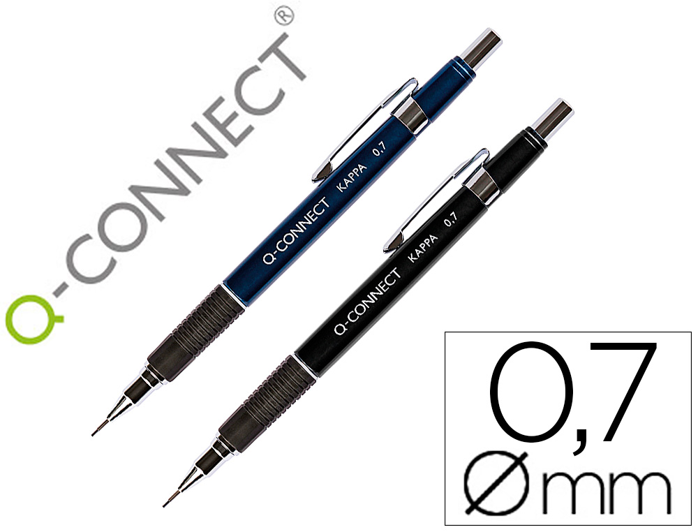 PORTE-MINE Q-CONNECT KAPPA 0.7MM POINTE RTRACTABLE GOMME BOUTON POUSSOIR GRIP CAOUTCHOUC COLORIS ASSORTIS