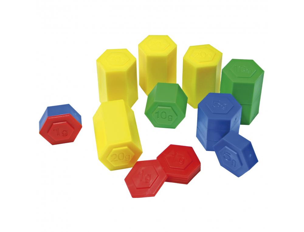 MESURE ET POIDS EDUPLAY ENSEMBLE DE POIDS PLASTIQUE   54 HEXAGONAUX ENCASTRABLES 3  CM DIAMETRE COLORIS ASSORTIS