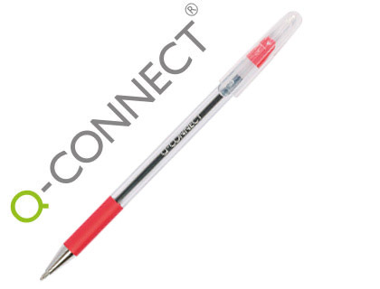 STYLO-BILLE Q-CONNECT GRIP CAOUTCHOUC COULEUR ENCRE CORPS TRANSLUCIDE ROUGE