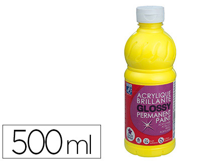 PEINTURE ACRYLIQUE LEFRANC BOURGEOIS GLOSSY FLUIDE BRILLANTE INDLBILE MULTI-SUPPORTS JAUNE PRIMAIRE FLACON 500ML