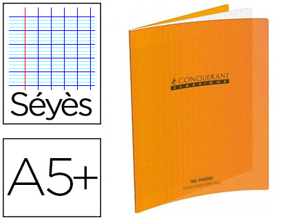 CAHIER PIQU CONQURANT CLASSIQUE COUVERTURE POLYPROPYLNE RIGIDE TRANSPARENTE A5+ 17X22CM 32 PAGES 90G SYS ORANGE