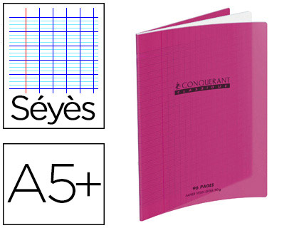 CAHIER PIQU CONQURANT CLASSIQUE COUVERTURE POLYPROPYLNE RIGIDE TRANSPARENTE A5+ 17X22CM 48 PAGES 90G SYS VIOLET