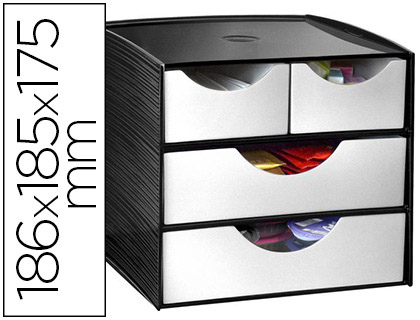 MODULE RANGEMENT CEP POLYSTYRNE 4 TIROIRS OUVERTURE DEMI-LUNE BUTE ARRT PATINS ANTIDRAPANTS 18.6X18.5X17.5CM