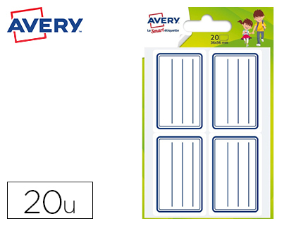 ÉTIQUETTE SCOLAIRE AVERY LIGNES BLEUES ADHÉSIF PERMANENT 36X56MM SACHET 20 UNITÉS