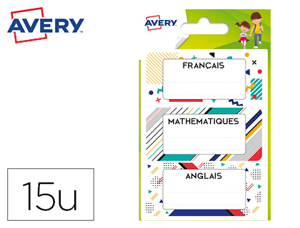 TIQUETTE AVERY MATIRES SCOLAIRES GRAPHIQUES 76X34MM BOTE 15 UNITS