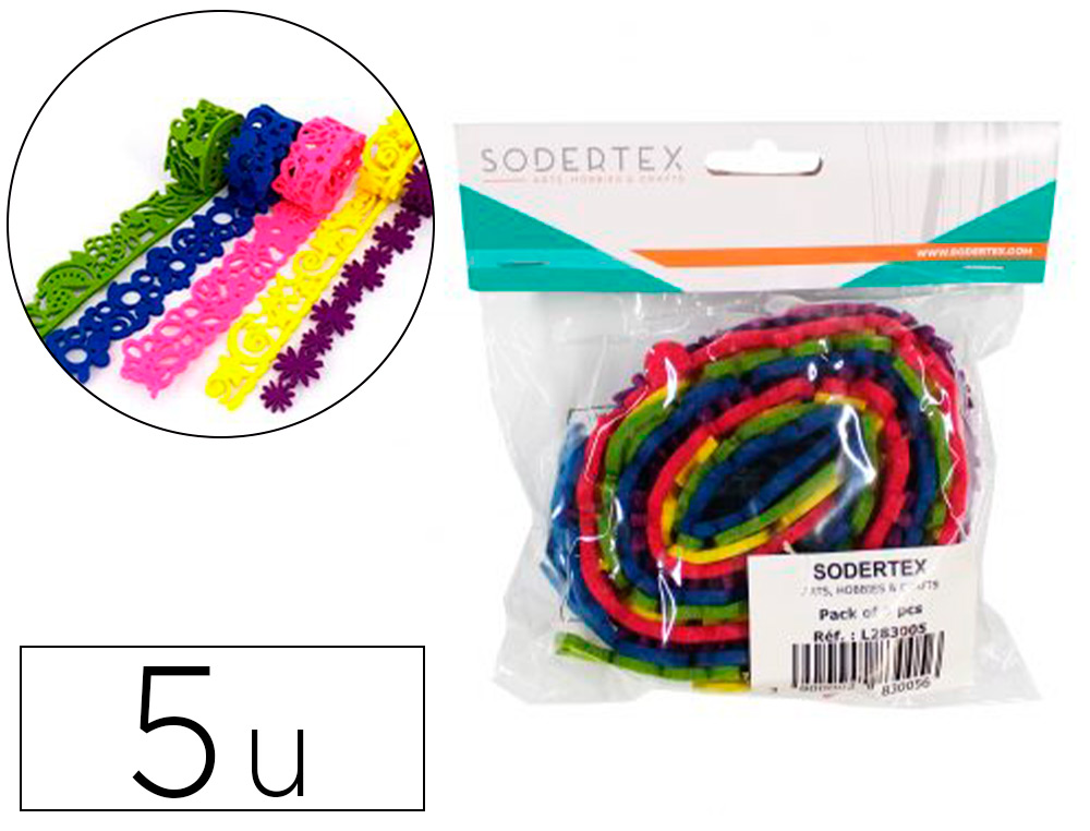 RUBANS DE FEUTRINE SODERTEX 3MM 5 PCS COLORIS ROSE BLEU   VERT VIOLET ET JAUNE