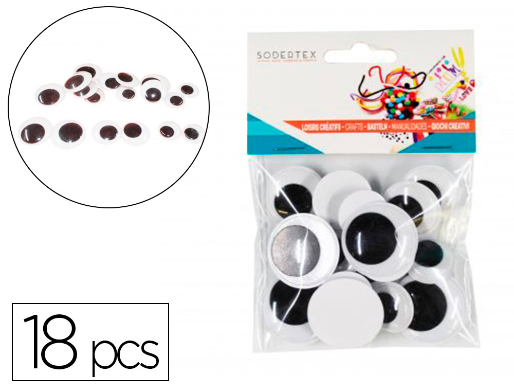 YEUX MOBILES SODERTEX GEANTS SANS CILS NOIRS ADHESIFS 3    TAILLES 18 PCS