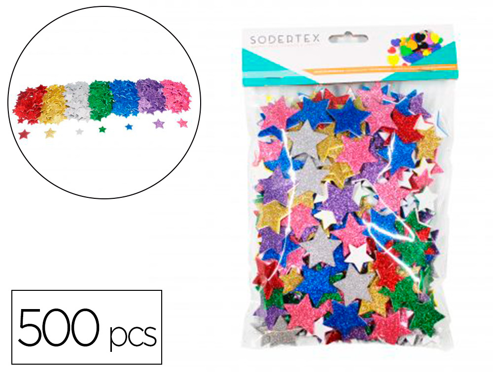 ETOILES SODERTEX EN MOUSSE EVA PAILLETEE ADHESIVE 2MM 4  TAILLES 500 PCS 7 COLORIS